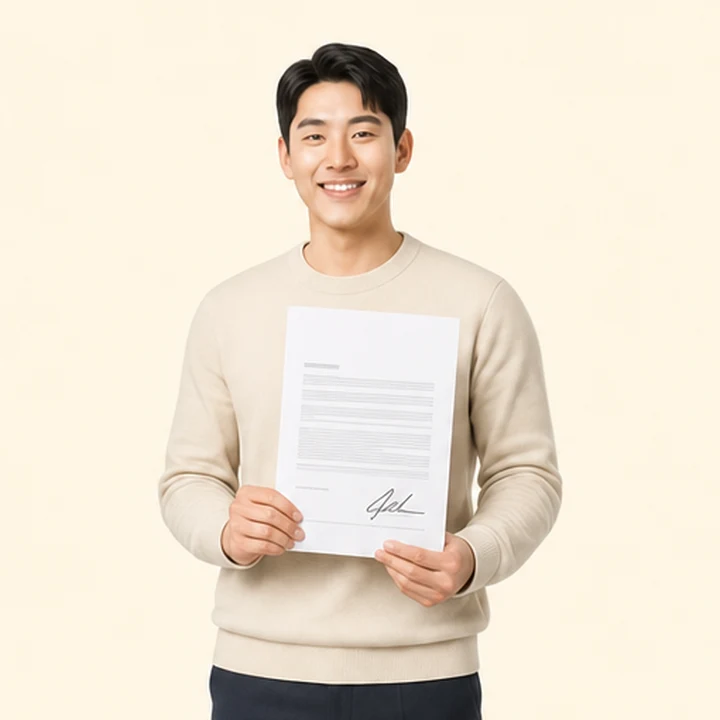신용불량 아반떼 장기렌트 서면 견적서를 들고 있는 고객